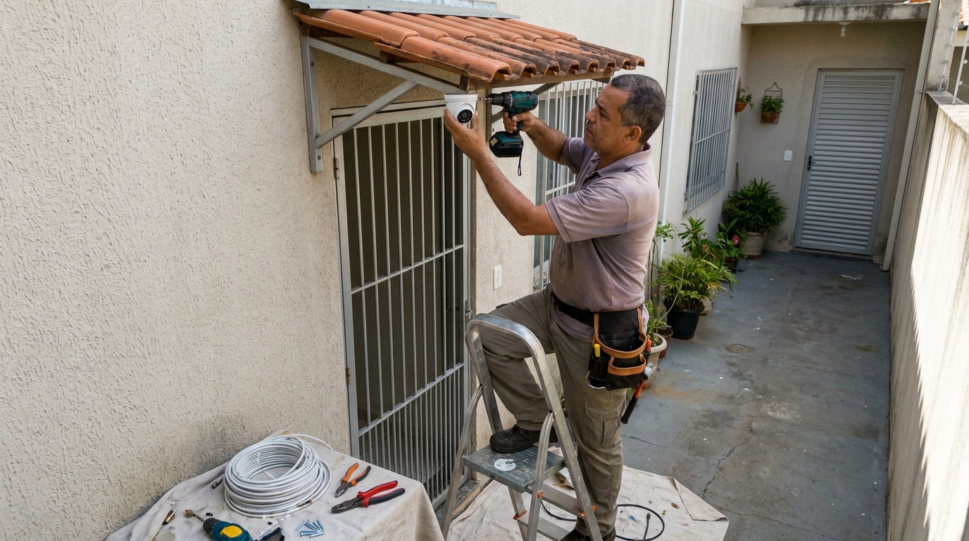 Eletricista instalando cameras de seguranca em Guarapari‑ES