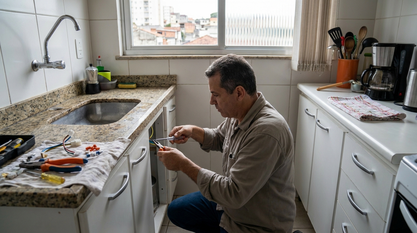 Eletricista instalando torneira eletrica em Guarapari‑ES