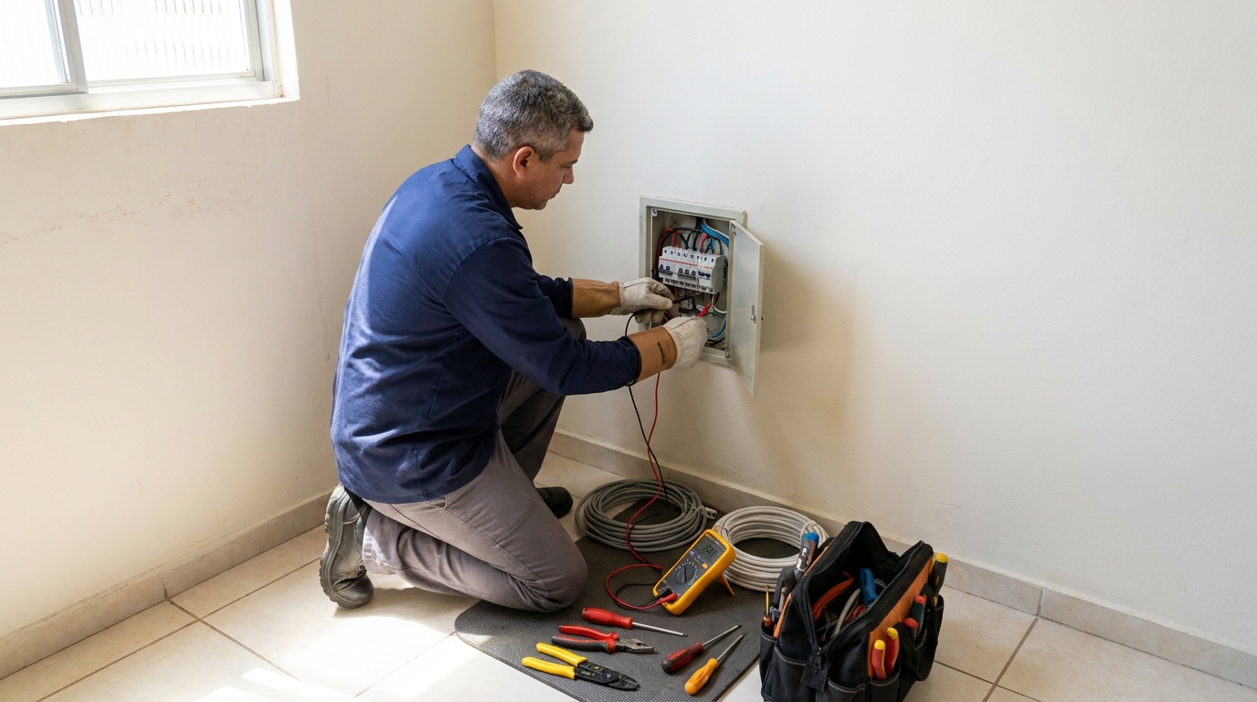 Eletricista realizando manutencao em Guarapari‑ES